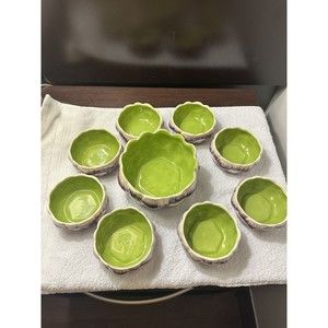 Pier 1 Imports Purple Hand Painted Artichoke Snack/Dip Bowl Set Of 9